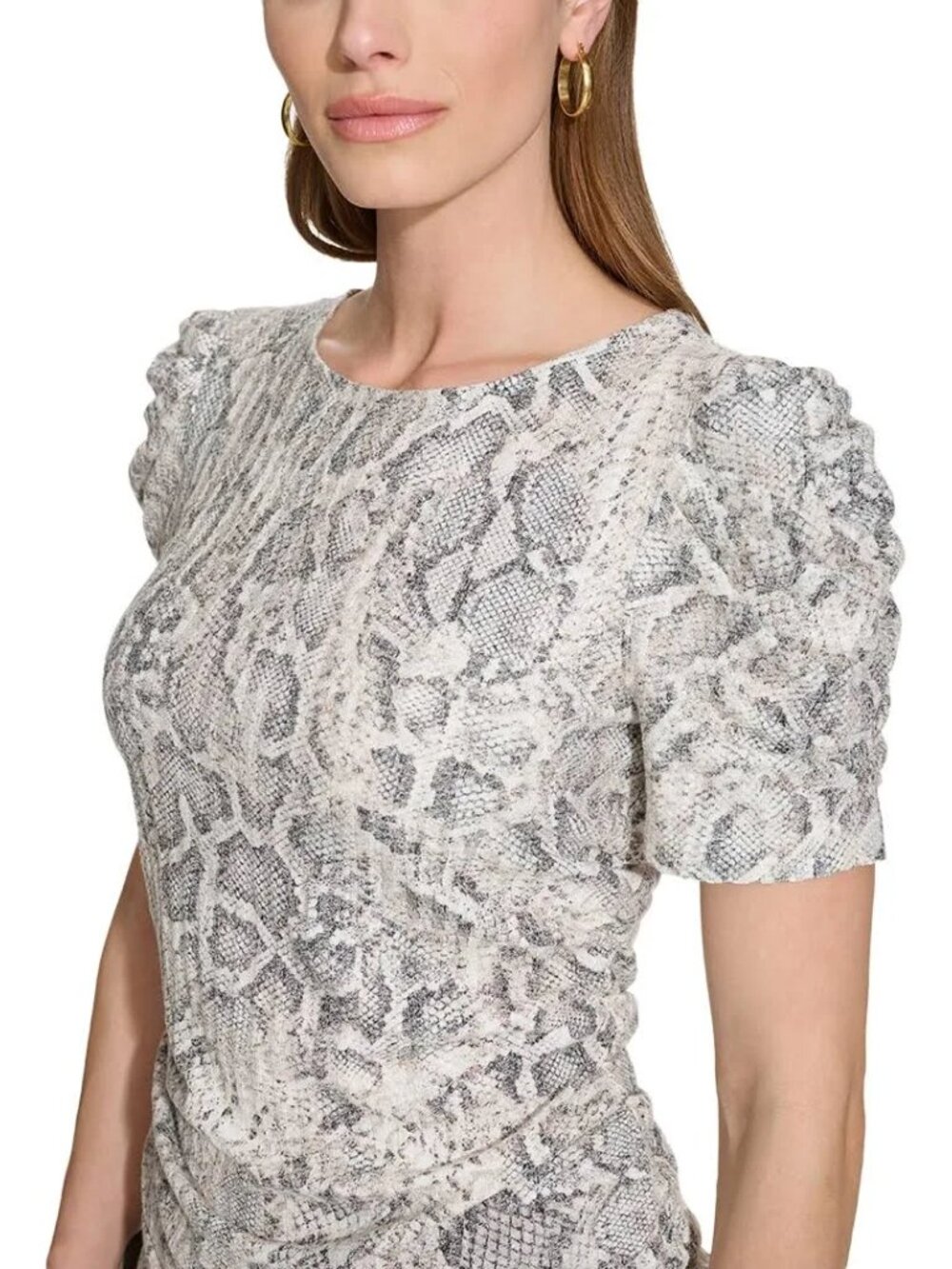 DKNY Snakeskin print short sleeve top with ruched sides and sleeves Size XL - Picture 2 of 9